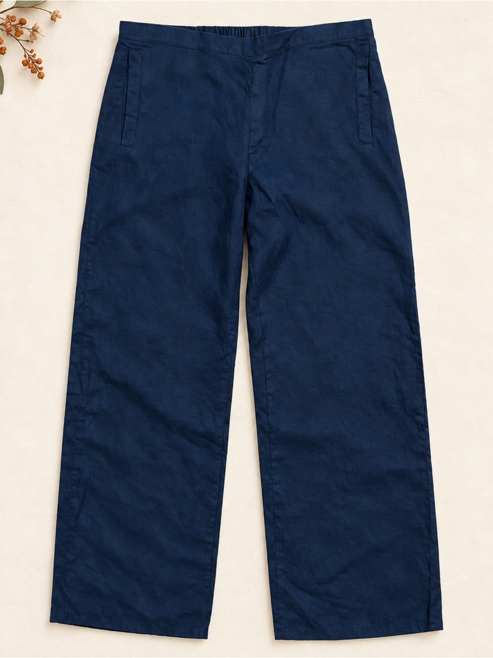 Flax 100% Linen Wide-Leg Navy Pants